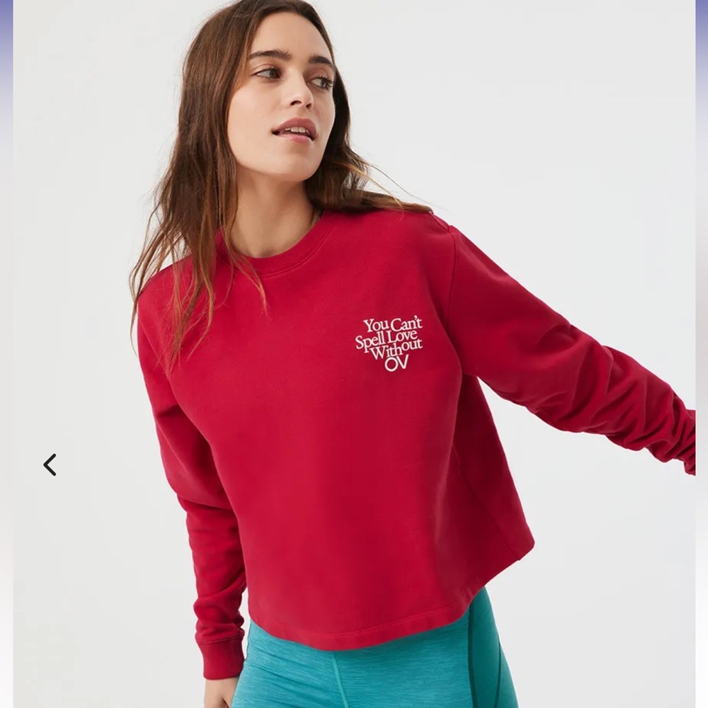 Outdoor Voices Love Without OV Cropped Sweatshirt, size Large